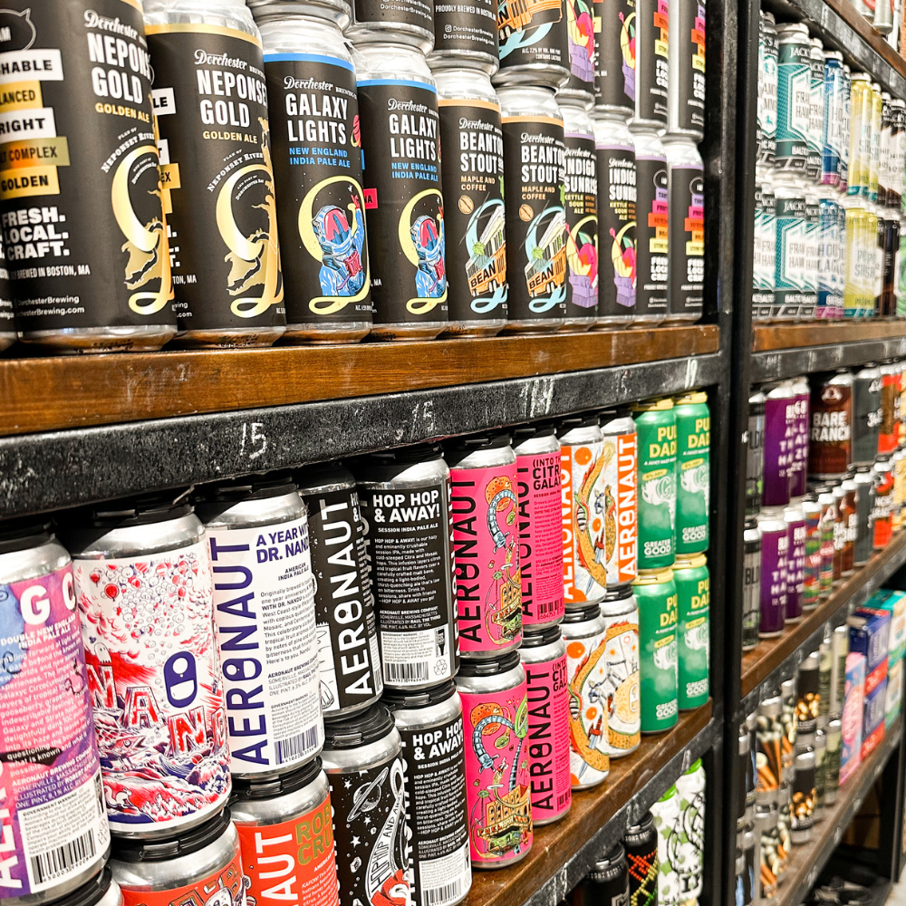 assorted craft new england beer store display