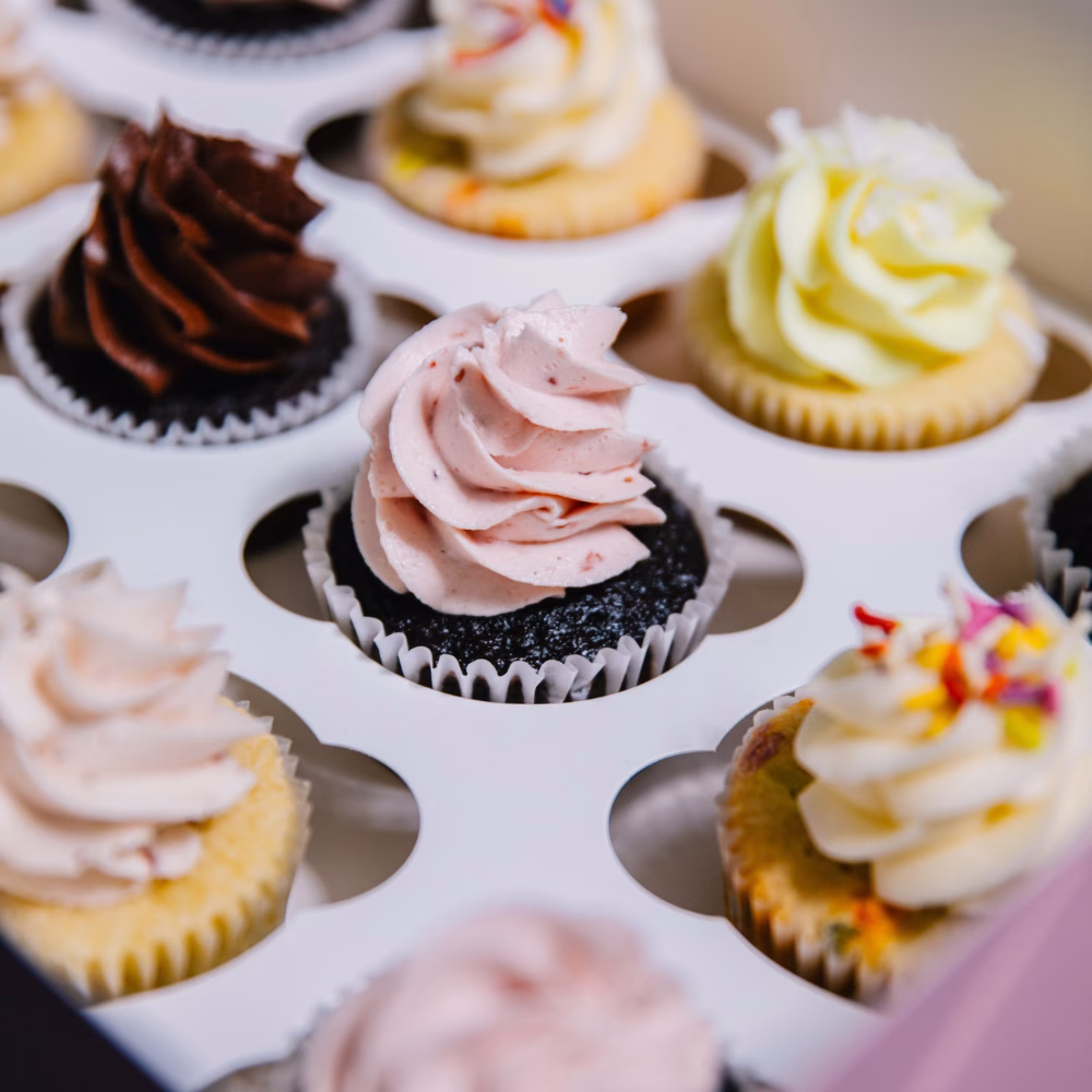 Melt in your mouth assorted cupcakes vanilla chocolate rose cardamom