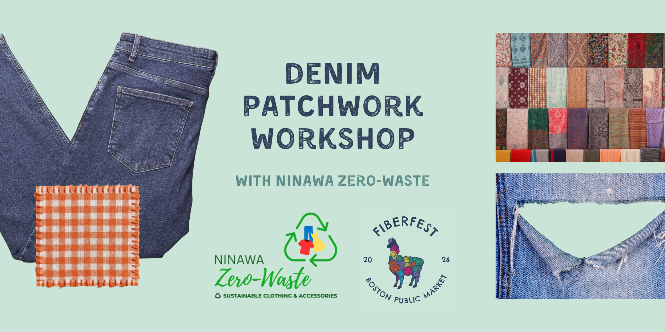 Denim Patchwork denim patchwork workshop with ninawa zero-waste during boston public market's fiberfest 2026